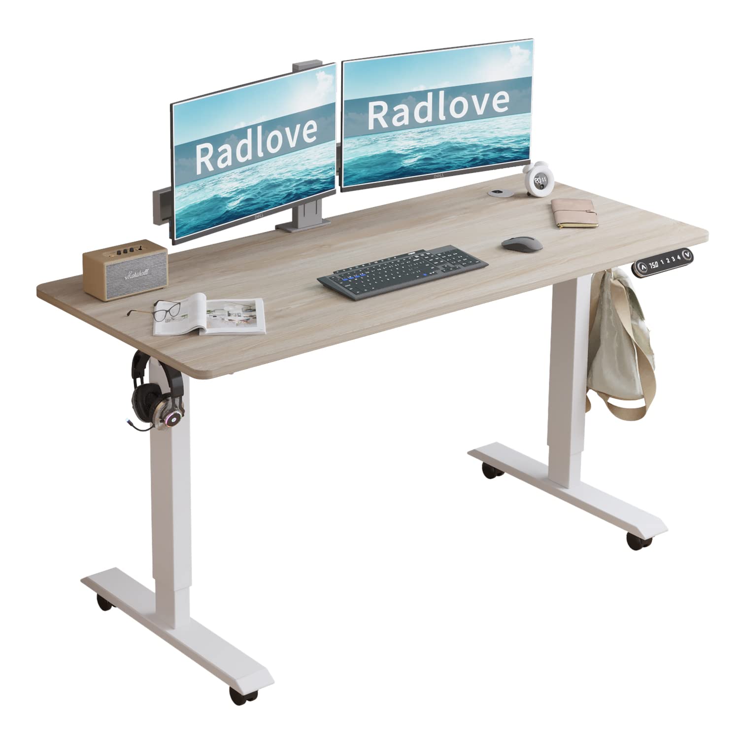 Radlove 48 x 24 Inch Electric Standing Desk - Adjustable Height Sit Stand Computer Desk with Splice Board & Cable Management Tray, Light Oak Finish - Perfect for Home Office, Gaming & Workspace Ergonomics