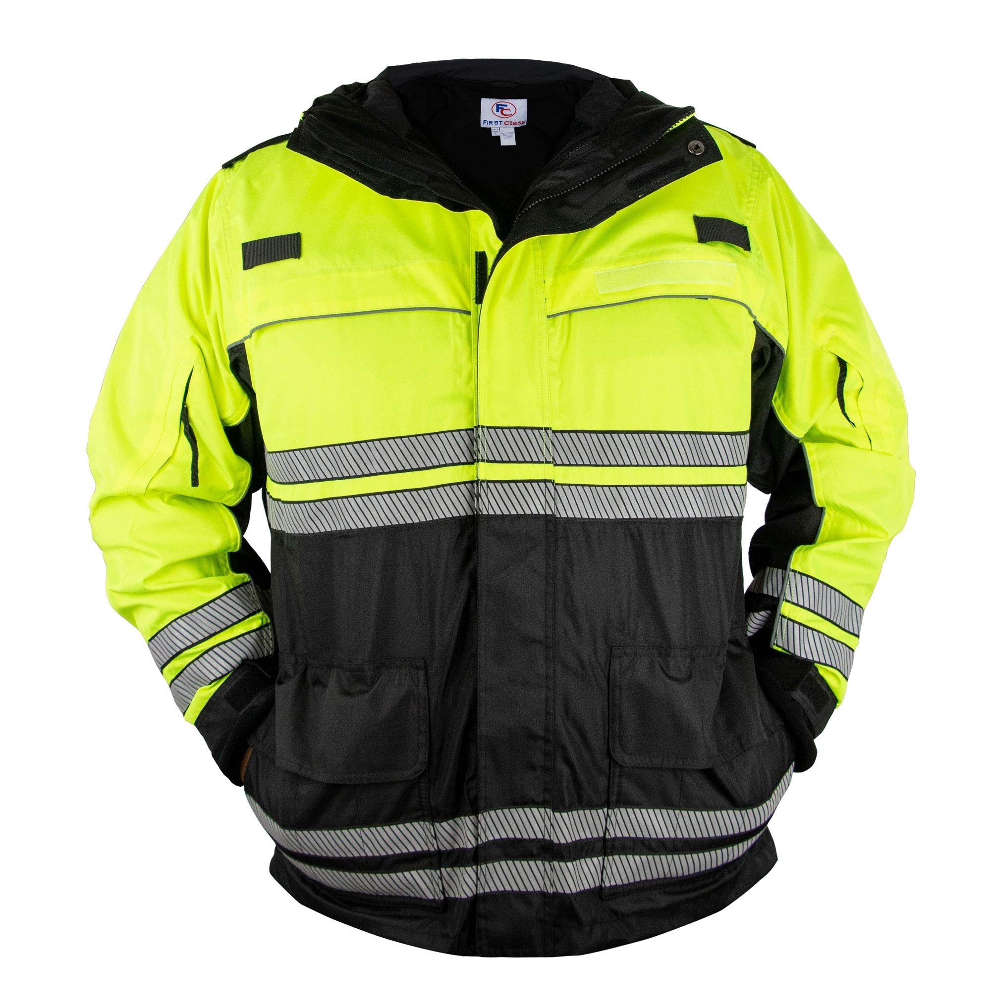 High Visibility Waterproof Parka Jacket for Men with Reflective Tape - First Class Outdoor Safety Wear for Construction, Cycling & Night Running