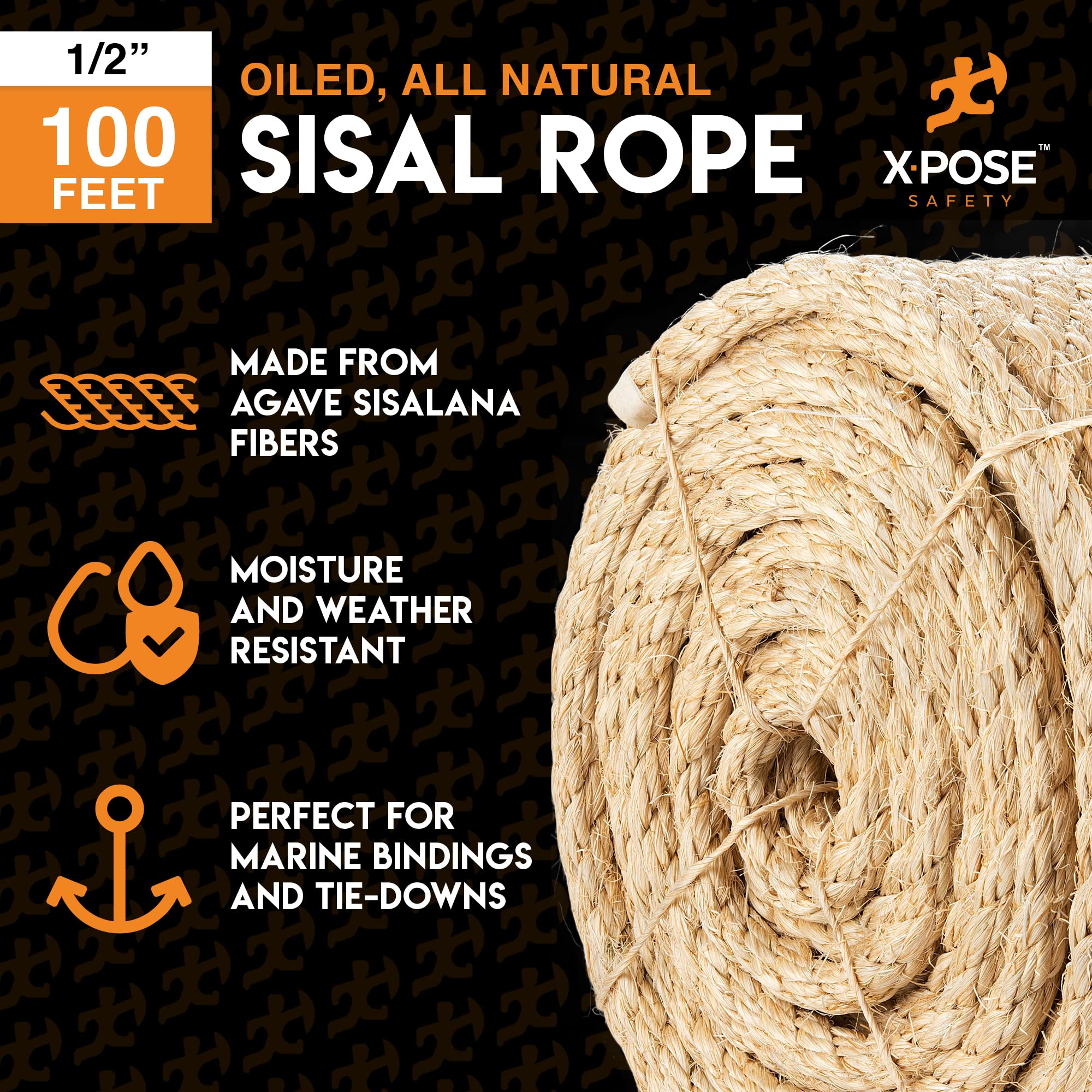 Premium 1/2 Inch Thick Sisal Rope - 100 Ft Natural Fiber Rope for Cat Scratching Post, Cat Tree, DIY Crafts - Heavy Duty Durable Indoor/Outdoor Use - Perfect for Pet Furniture, Home Decor & Garden Projects