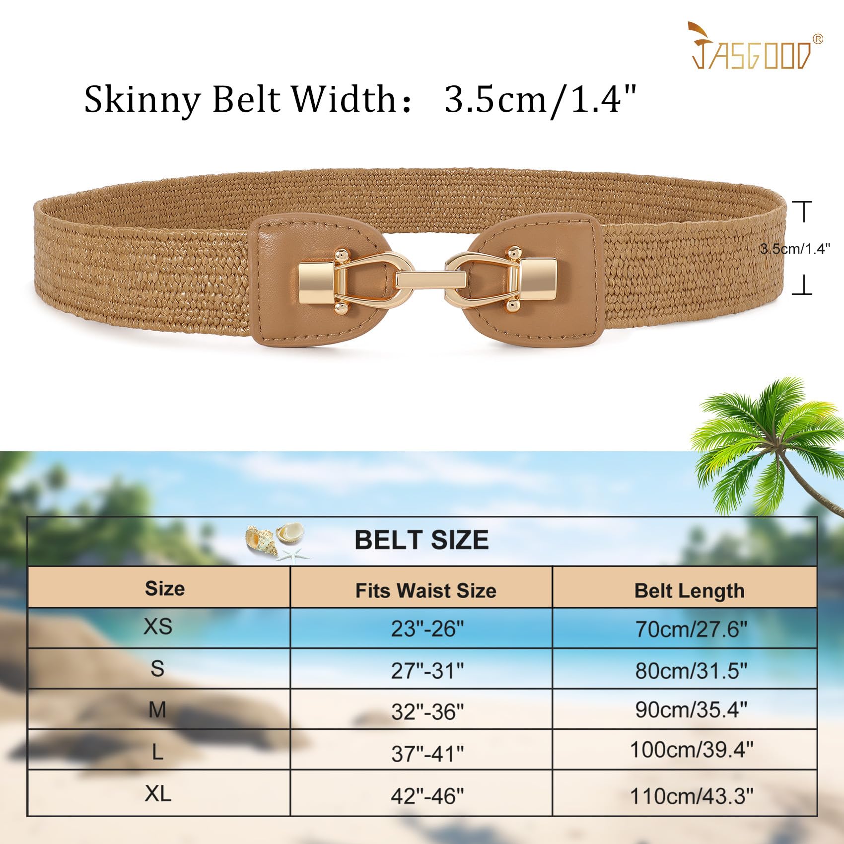 JASGOOD Women's Stretchy Boho Braided Skinny Belt - Elastic Waist Belt with Straw Woven Design for Dresses, Skirts & Summer Outfits | Perfect for Casual, Beach & Boho Fashion Styles