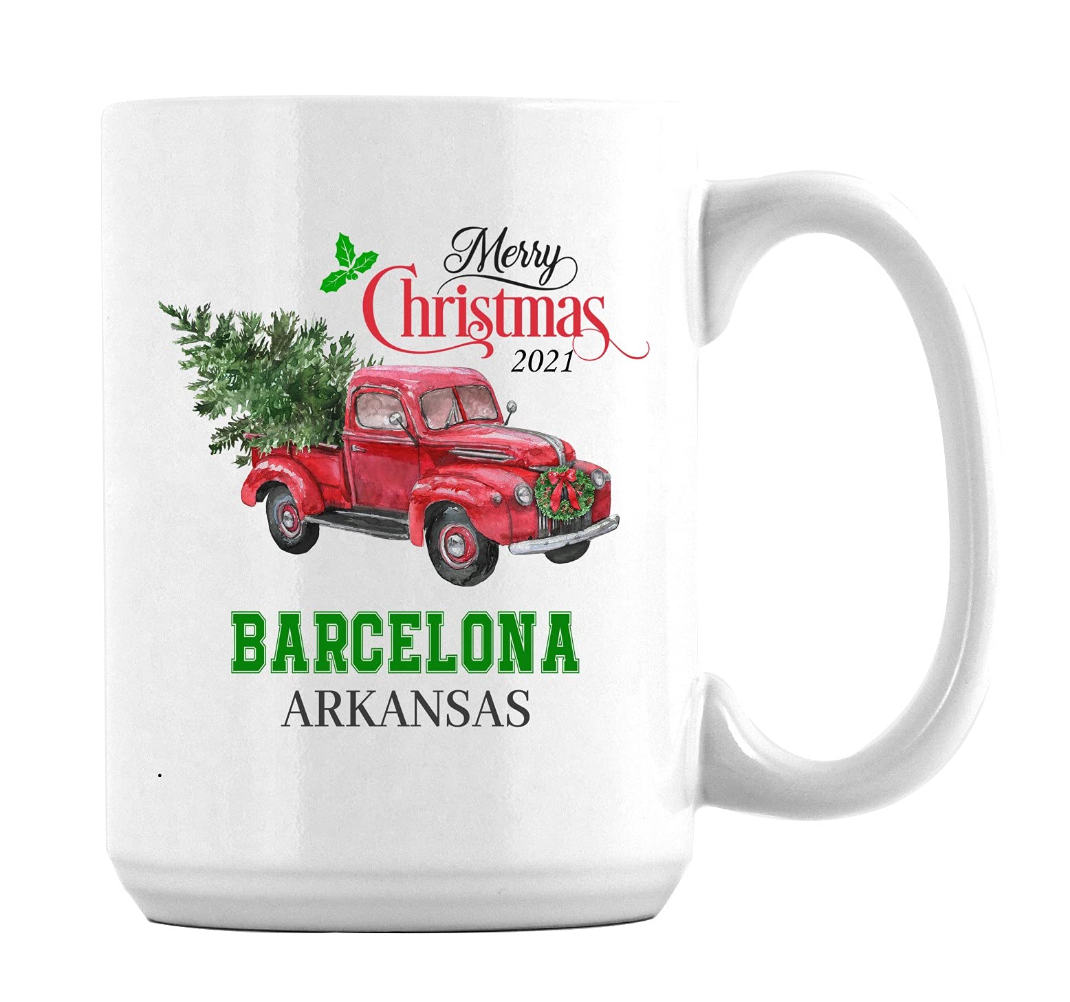 Personalized Christmas Coffee Mug - Barcelona Arkansas Cup for Family Gifts | Funny Novelty 15oz Ceramic Mug for Mom, Dad & Friends | Perfect for Holiday Gifting