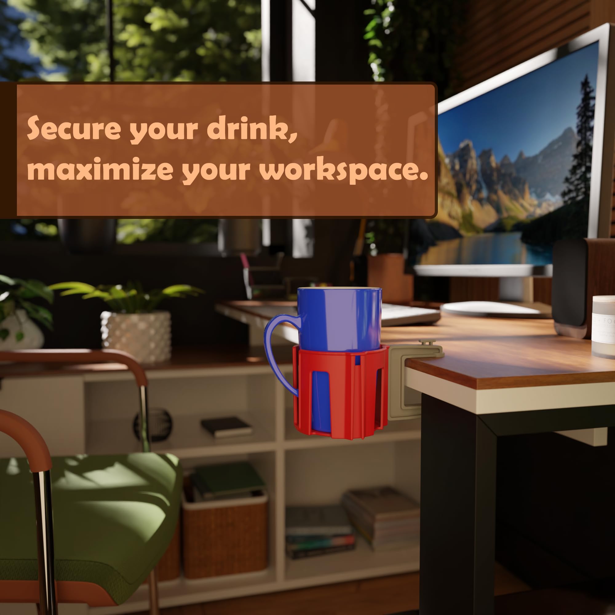 Premium Anti-Spill Cup Holder for Desk & Table - Secure Drink Stability, Non-Slip Base (Red/Gray) | Ideal for Office, Home, Car & Travel Use