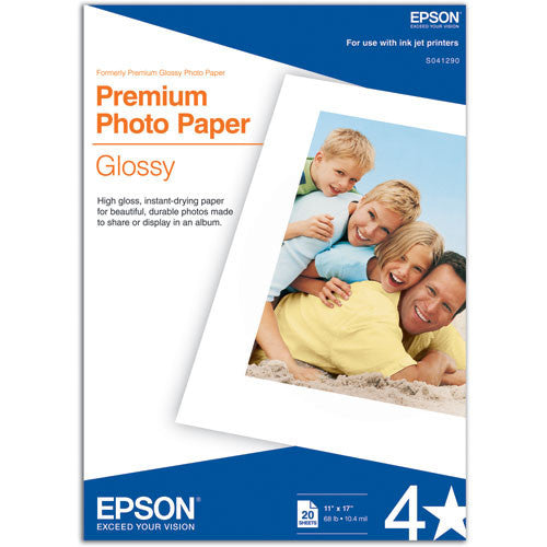 Epson Premium Glossy Photo Paper 11x17 Inches - 20 Sheets for High-Quality Prints, Photo Albums, and Professional Photography