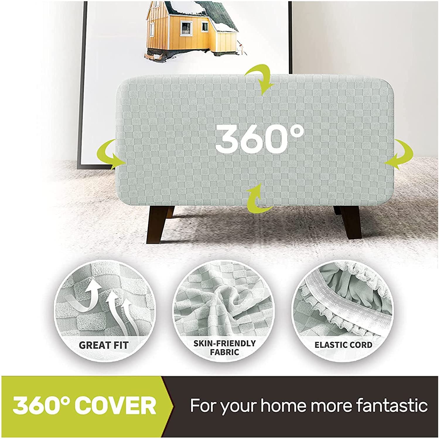 Stretch Square Ottoman Slipcover - Elastic Bottom Storage Stool Cover, Folding Footstool Protector for Living Room, Bedroom, and Office (Color: Gray)