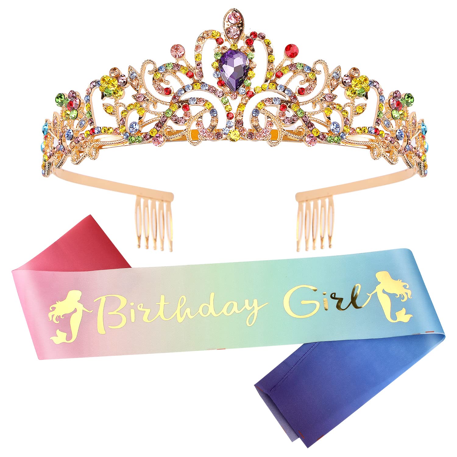 VELSCRUN Birthday Crown & Sash Set - Glitter Party Tiara & Satin Ribbon for Women's Birthday Decorations - Perfect for Birthday Parties, Bachelorette, Bridal Showers & Special Celebrations