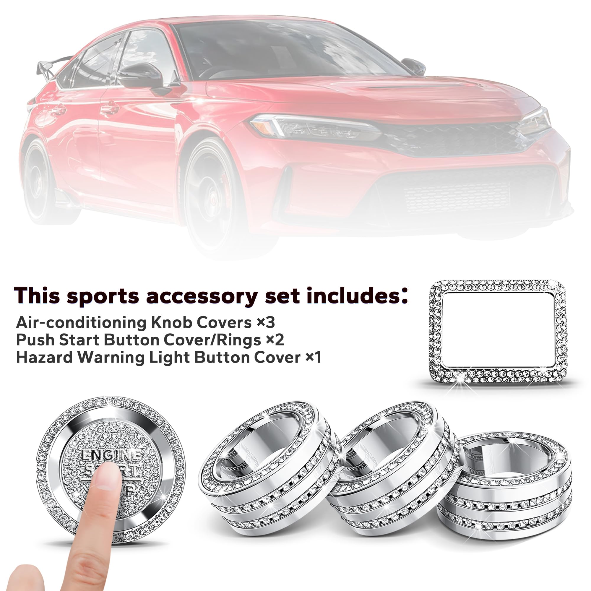11th Gen Honda Accord HRV CRV Civic Air Conditioning Knob Cover & Hazard Warning Lights Button Cover Set (6pcs) - Bling Interior Accessories for 2022-2025 Models | Perfect for Car Customization & Protection