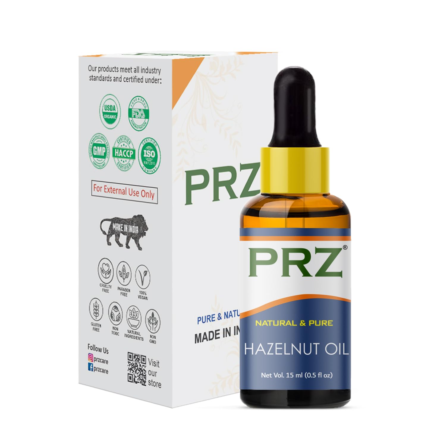 Pure Hazelnut Cold Pressed Oil - Natural Carrier Oil for Skin & Hair Care, 15ml - Aromatherapy & Massage