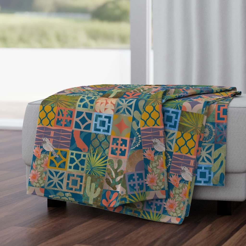 Luxe Velvet Throw Blanket 50x70 Inches - Midcentury Modern Palm Desert Print ISM Block Design | Soft Cozy Blanket for Sofa, Bed, Couch & Home Decor
