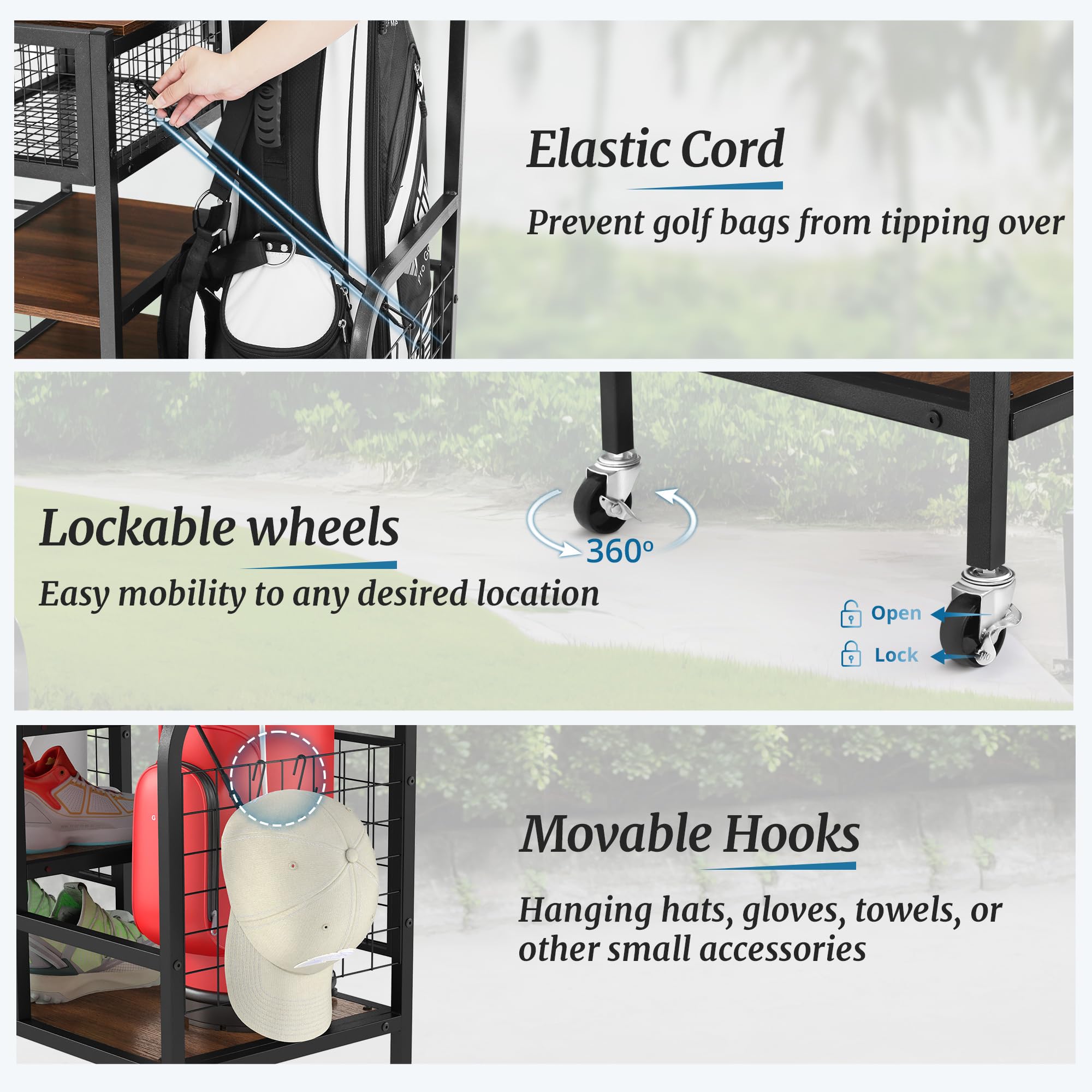 Premium Golf Bag Organizer with Wheels - Heavy Duty Golf Storage Rack for Garage, Fits Golf Bags, Clubs & Accessories - Perfect for Home, Clubhouse & Driving Range Organization