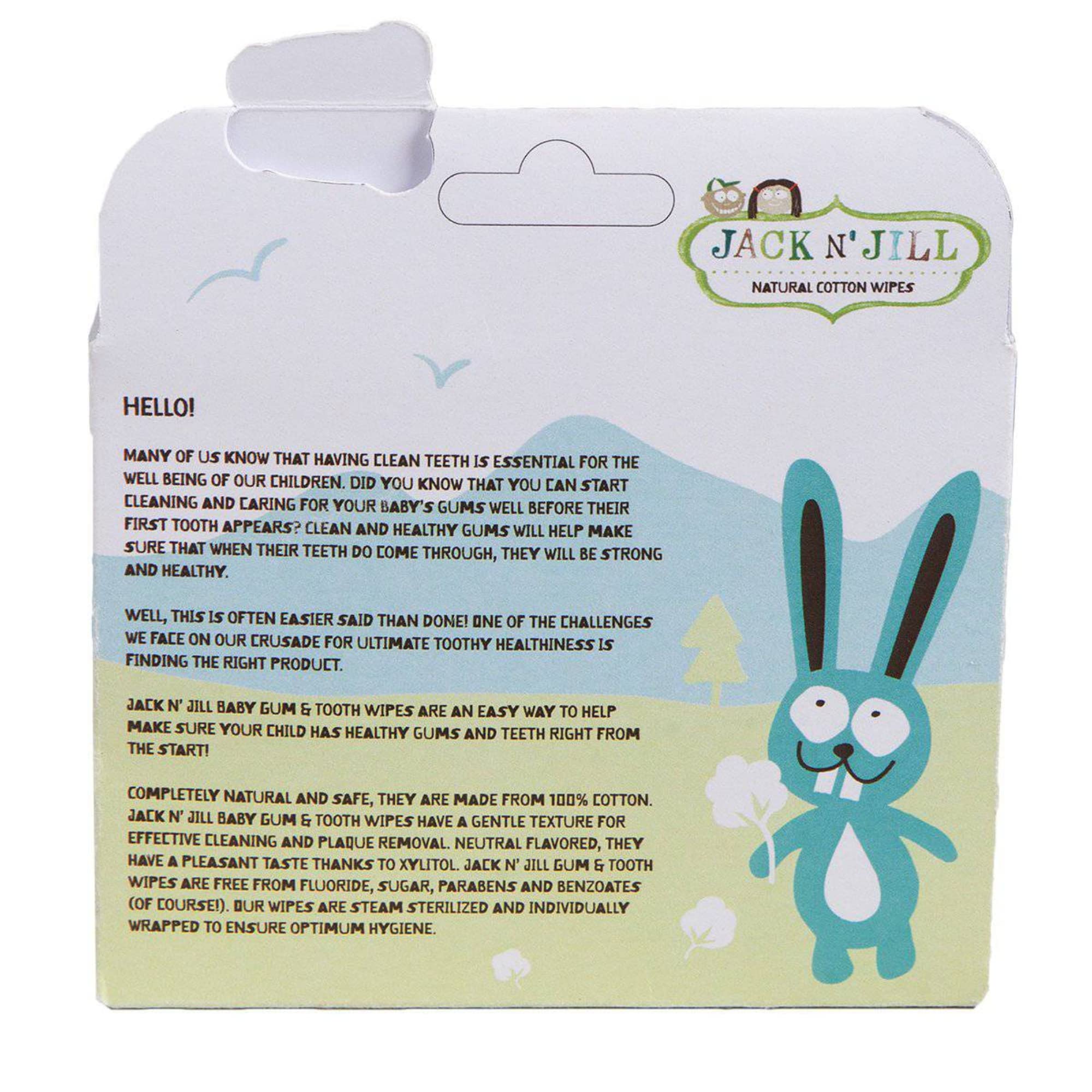 Jack N' Jill Natural Baby Tooth & Gum Wipes - Safe, Fluoride-Free, Xylitol-Infused for Gentle Oral Care - 25 Individually Wrapped Sterilized Cotton Wipes - Perfect for On-the-Go Cleaning & Teething Relief