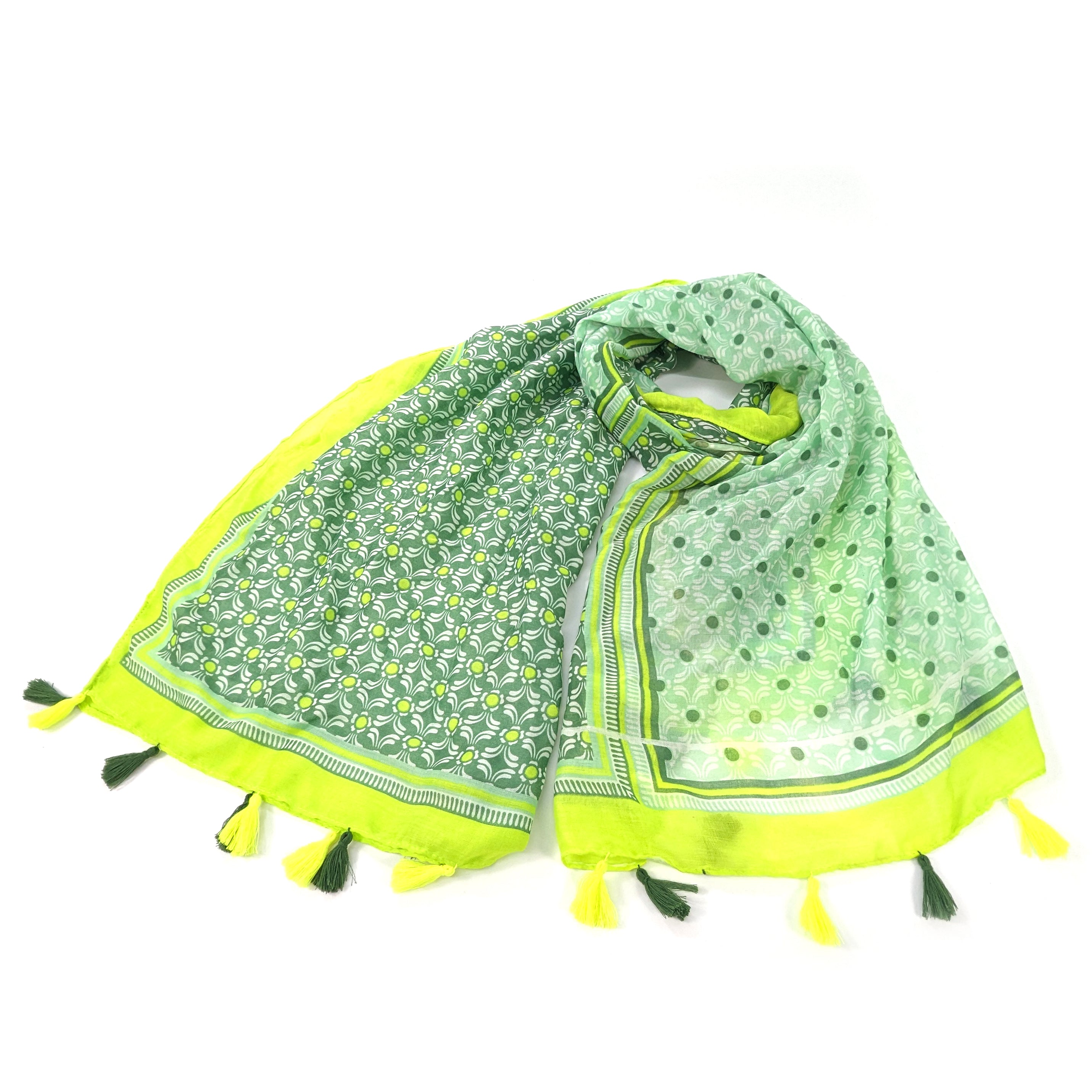Vesta Bright Patterned Scarf - Lime Green Floral Design (90x180cm) - Lightweight Fashion Accessory for Women, Perfect for Spring Outfits, Office Wear & Travel Essentials