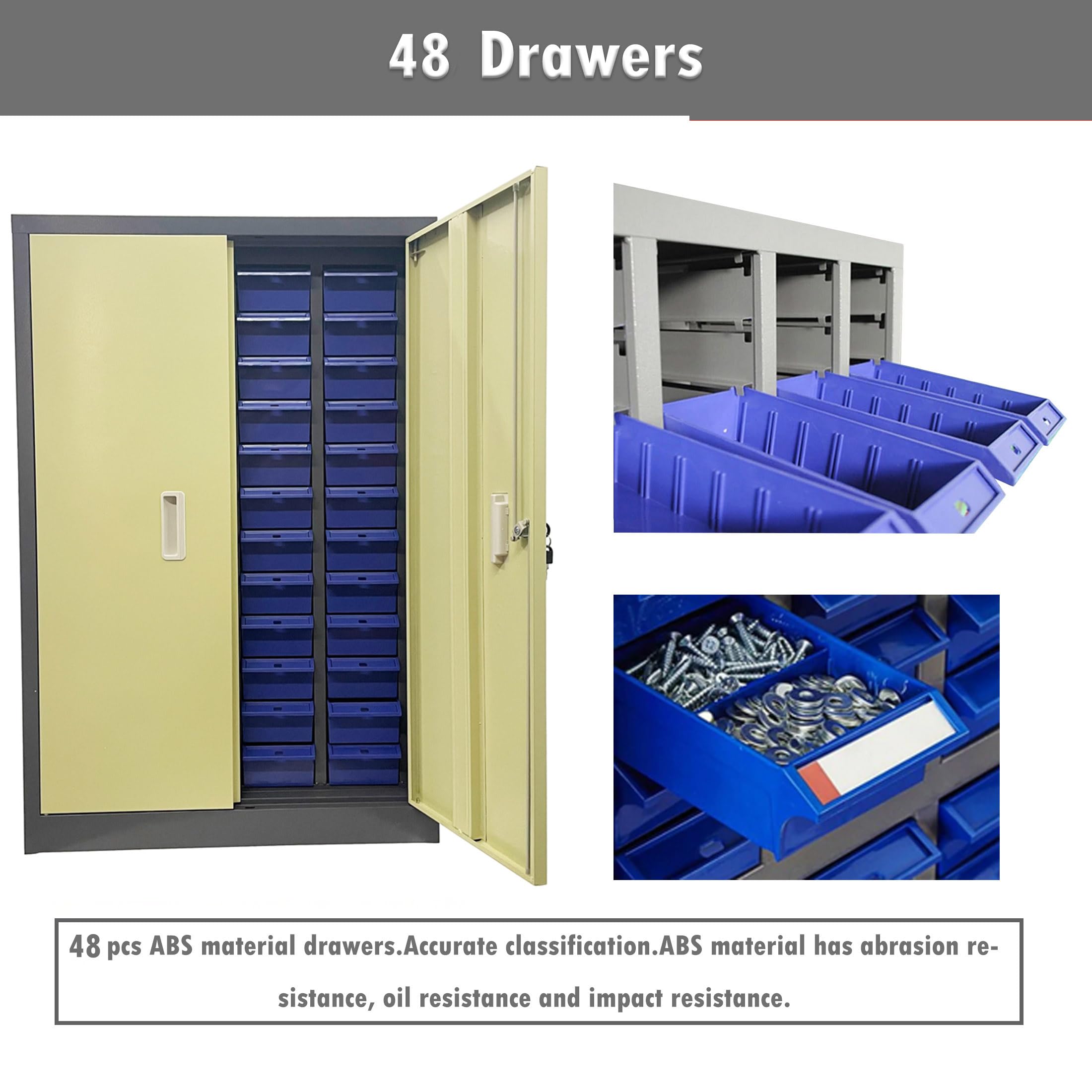 INTSUPERMAI 48-Drawer Parts Storage Cabinet with Door - Organizer for Screws, Nails, Beads, Nuts & Small Hardware - Blue Tool Cabinet for Workshop, Garage & Craft Room Organization