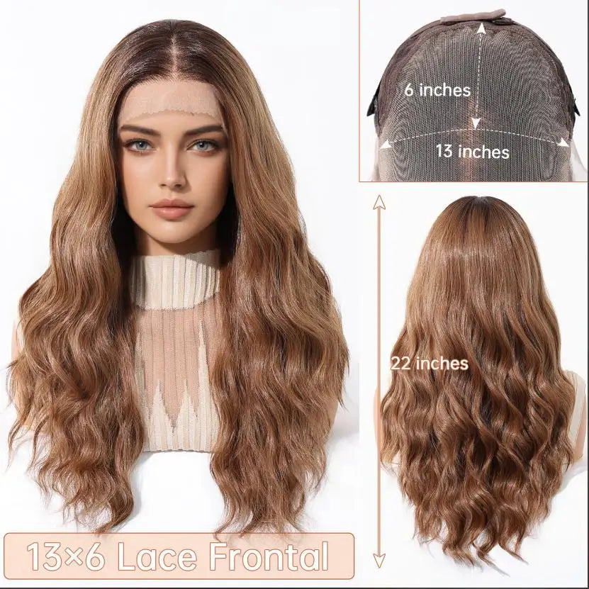 Long Brown Blonde Highlight Synthetic Hair Wig for Women - Natural Looking Straight Shoulder Length Cosplay Costume Party Daily Wear