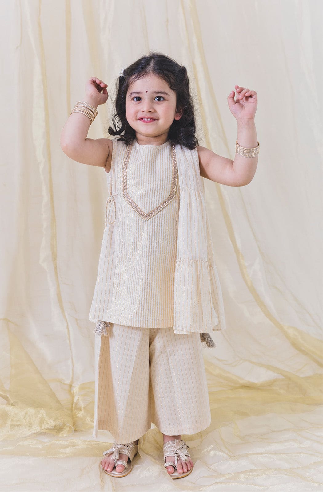 Golden Glam Suit Set for Girls - Cream Color Formal Dress Outfit for Parties, Pageants & Special Occasions