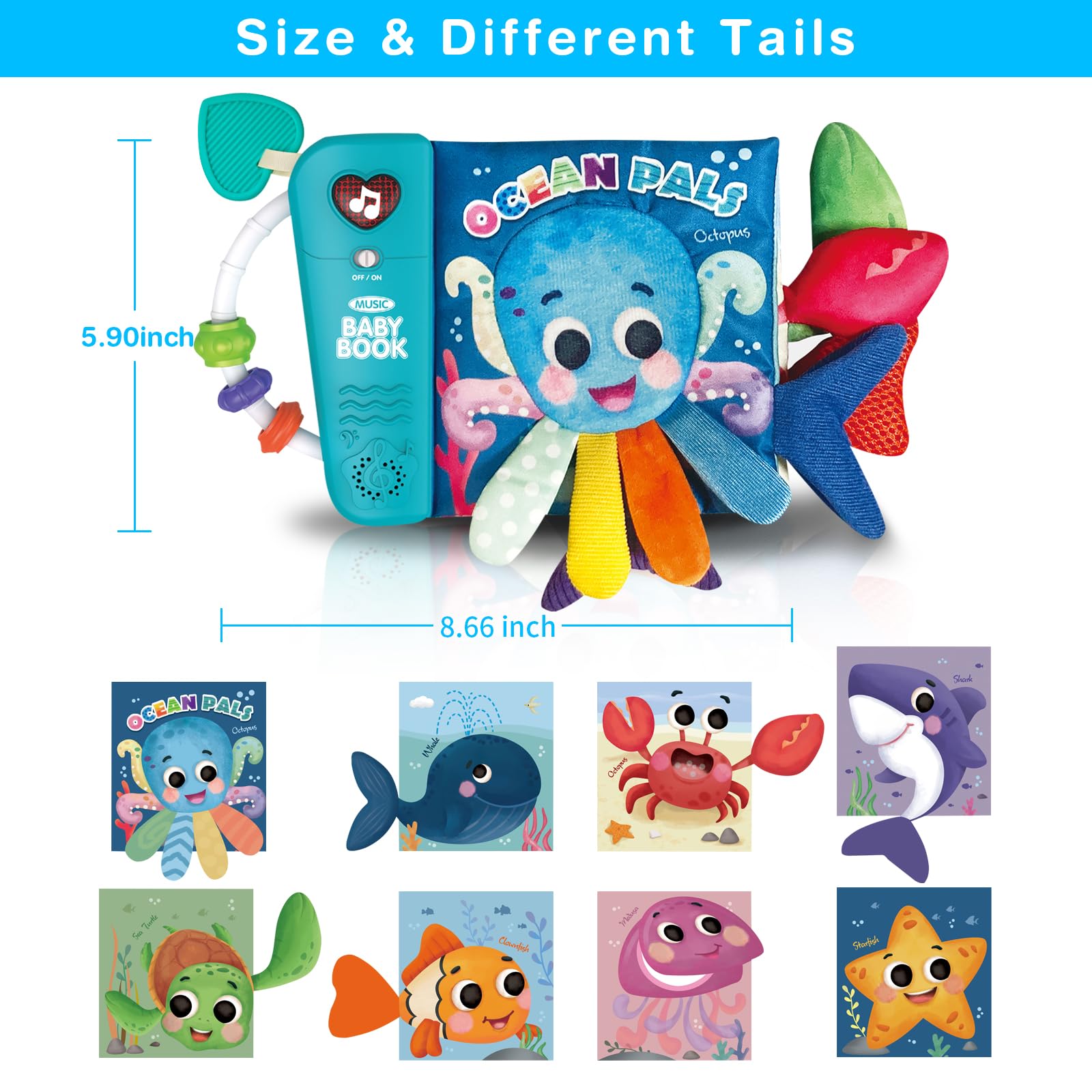 **Soft 3D Activity Cloth Book for Babies 6-12 Months - Montessori Musical Toy for Newborns & Infants - Early Learning & Tummy Time Development - Perfect Baby Shower Gift for Boys & Girls (Ocean Theme)**    *(Ideal for playtime, sensory stimulation, and early childhood education at home or daycare!)*
