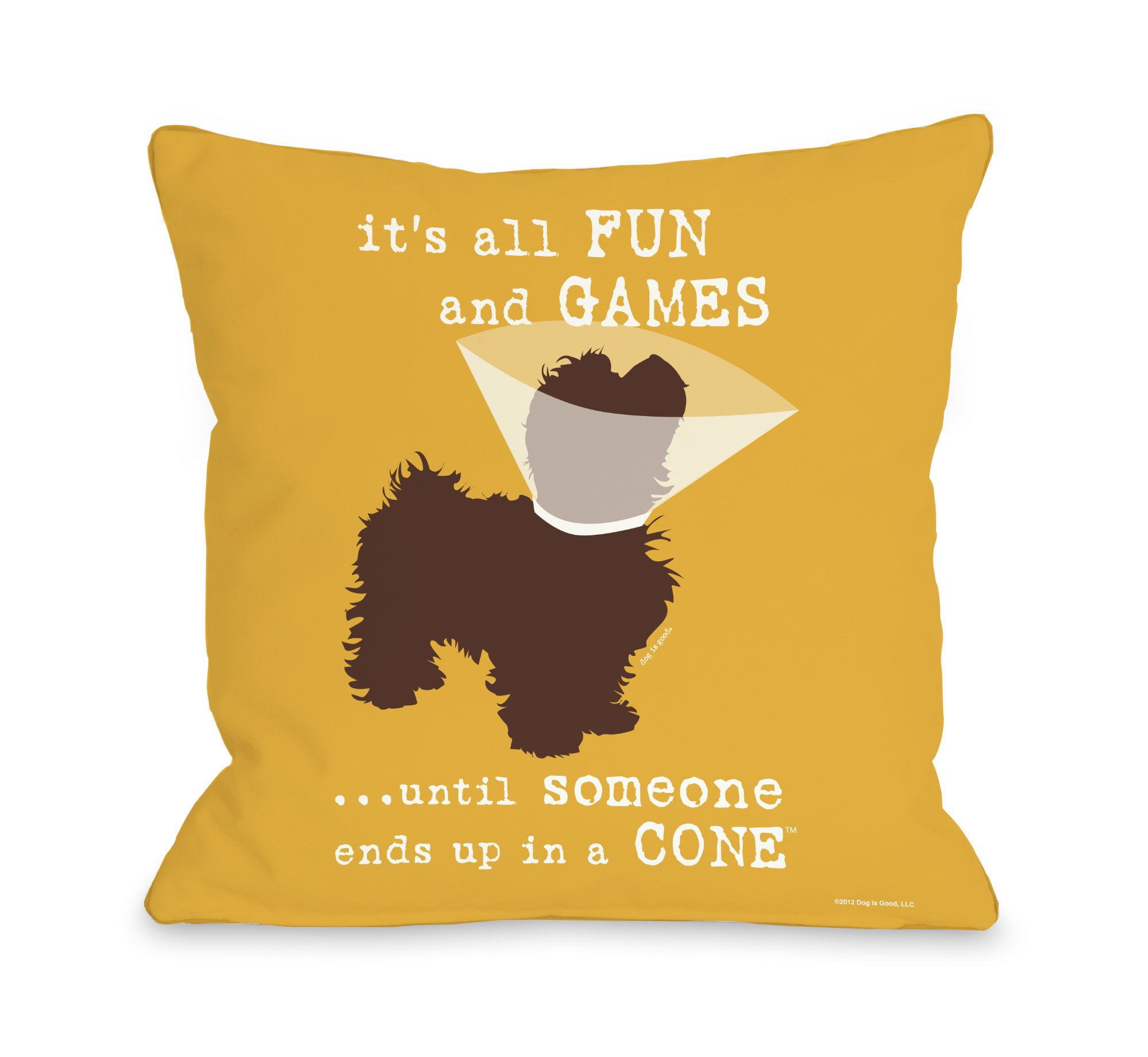 Fun and Games Small Throw Pillow by Dog is Good - 20x20 Inch Yellow/Brown Decorative Cushion for Sofa, Bed, Nursery & Dog Lovers' Home Decor