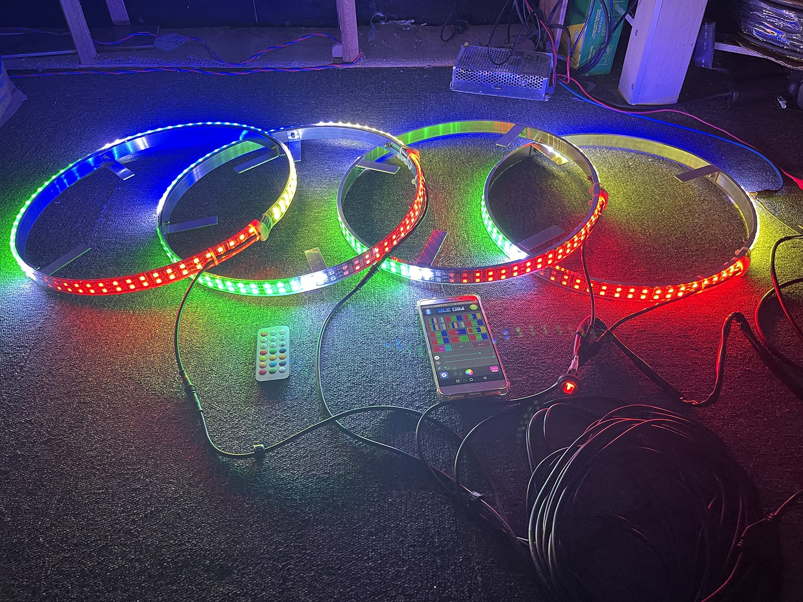 15.5 Inch Dream Color Chasing Double Row LED Wheel Ring Lights - IP68 Waterproof with Turn Signal, Lock & Braking Function - Remote & App Control with ON/OFF Switch - Perfect for Car, Motorcycle & Bike Customization
