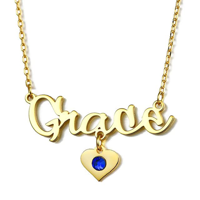 Custom Name Necklace with Birthstone - Personalized Gold Nameplate Jewelry for Women & Men - January Birthstone - Gold Color Chain - Perfect for Birthdays, Anniversaries & Gifts