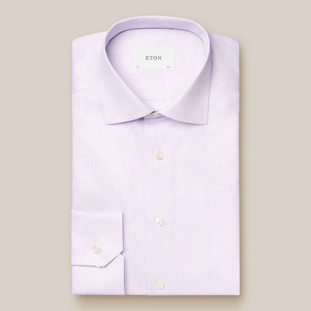 ETON Men's Light Purple Stripe Twill Dress Shirt with Single Cuff - Formal & Business Casual Wear for Office, Wedding & Special Occasions