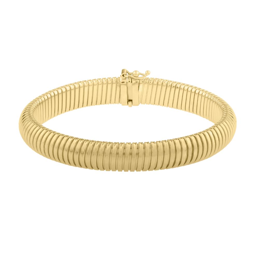 14K Gold 9mm Tubogas Bracelet for Women - Elegant Italian Design Luxury Cuff Bangle for Parties, Weddings & Special Occasions
