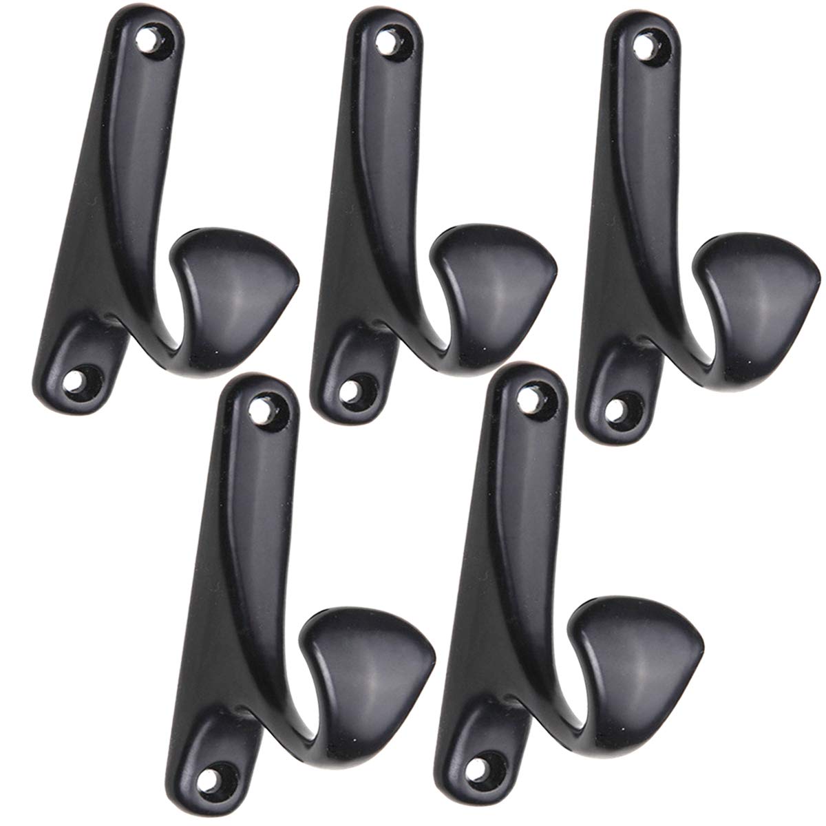 5-Pack Heavy Duty Matte Black Wall Mounted Coat Hooks - Vintage Style Double Prong Robe Hooks for Bathroom, Bedroom & Entryway - Perfect for Hanging Coats, Hats, Towels, Backpacks & More - Durable Metal Decorative Hooks with Antique Finish