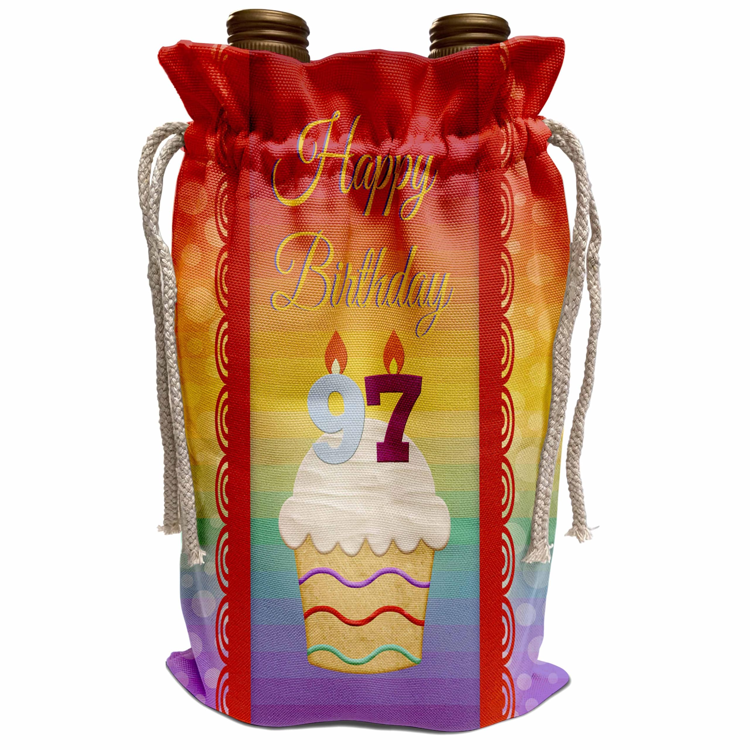 3D Rose Wine Tote Bag - 97th Birthday Cupcake with Number Candles Design | Perfect for Milestone Birthday Gifts, Anniversary Celebrations & Wine Lovers