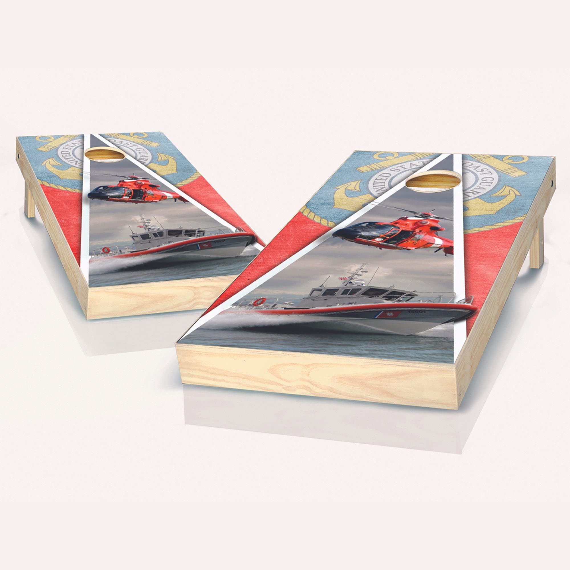 Premium US Coast Guard Themed Cornhole Boards Set - 2 Boards & 8 Bean Bags with Accessories | Patriotic Outdoor Game for Backyard, Tailgating, and Beach Parties