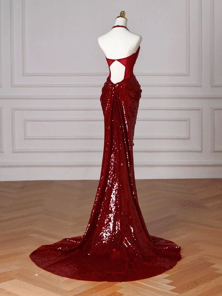 Elegant Red Sequin Mermaid Prom Dress for Women - Long Evening Party Gown J5092 | Perfect for Homecoming, Prom Night, and Formal Events