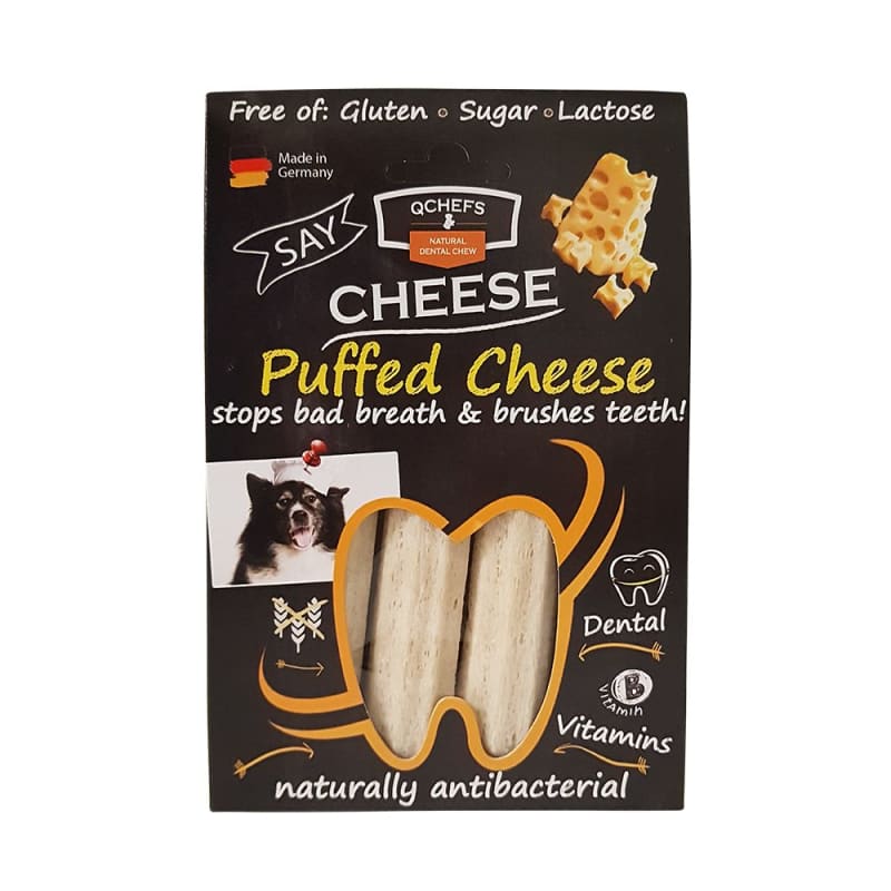 Qchefs Natural Puffed Cheese Dental Dog Chew Treats - 72g Healthy Snacks for Small & Large Dogs - Promotes Oral Hygiene & Fresh Breath - Perfect for Training, Rewards and Teeth Cleaning