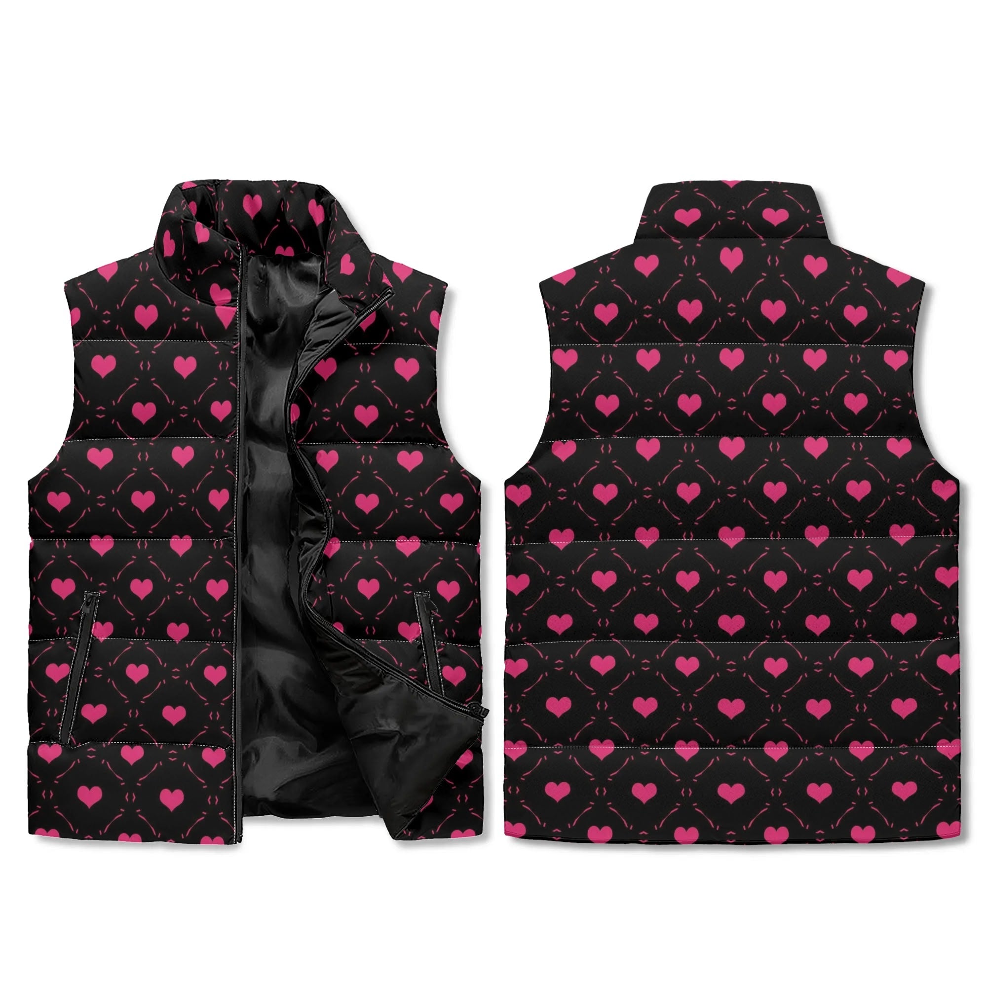 Little Pink Hearts Lightweight Zip Up Puffer Vest for Women - Cozy Winter Fashion Outerwear | Perfect for Casual Outfits, Outdoor Activities & Layering