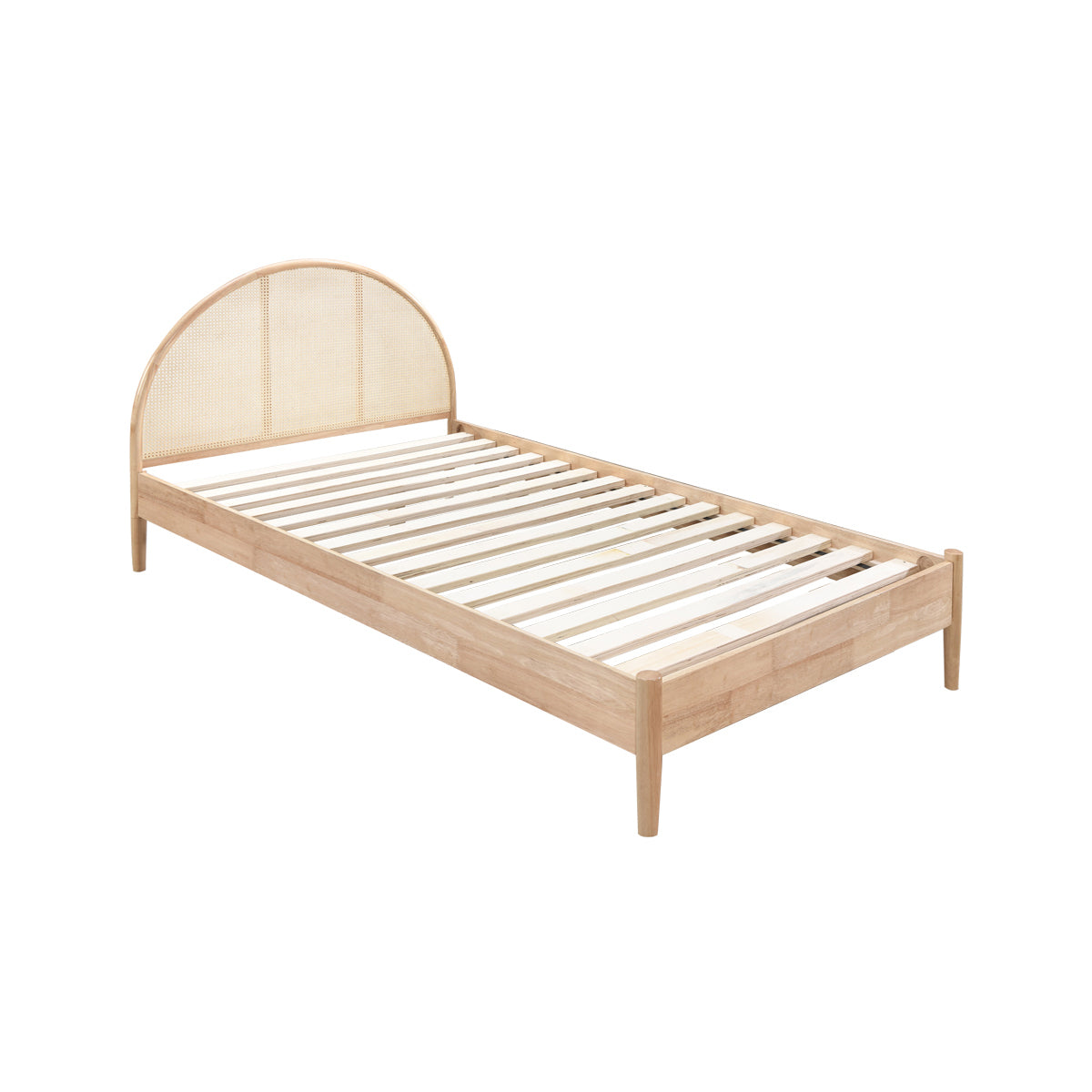 Avery Arch Rattan Single Bed Frame - Solid Oak Wood, Natural Woven Rattan Headboard - Perfect for Bedroom, Guest Room, or Dorm Decor
