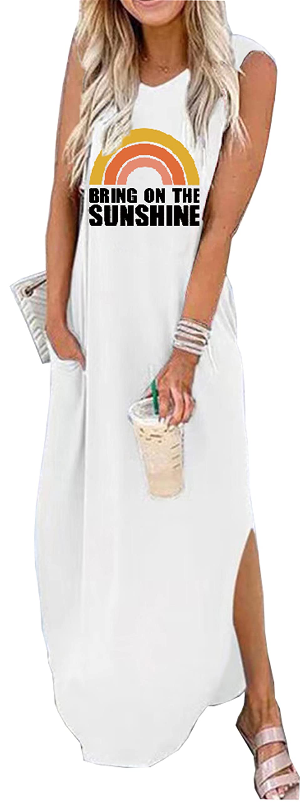 Women's Sleeveless Maxi Sundress with Pockets - Casual Beach Cover Up Dress for Summer Vacations, Pool Parties & Tropical Getaways