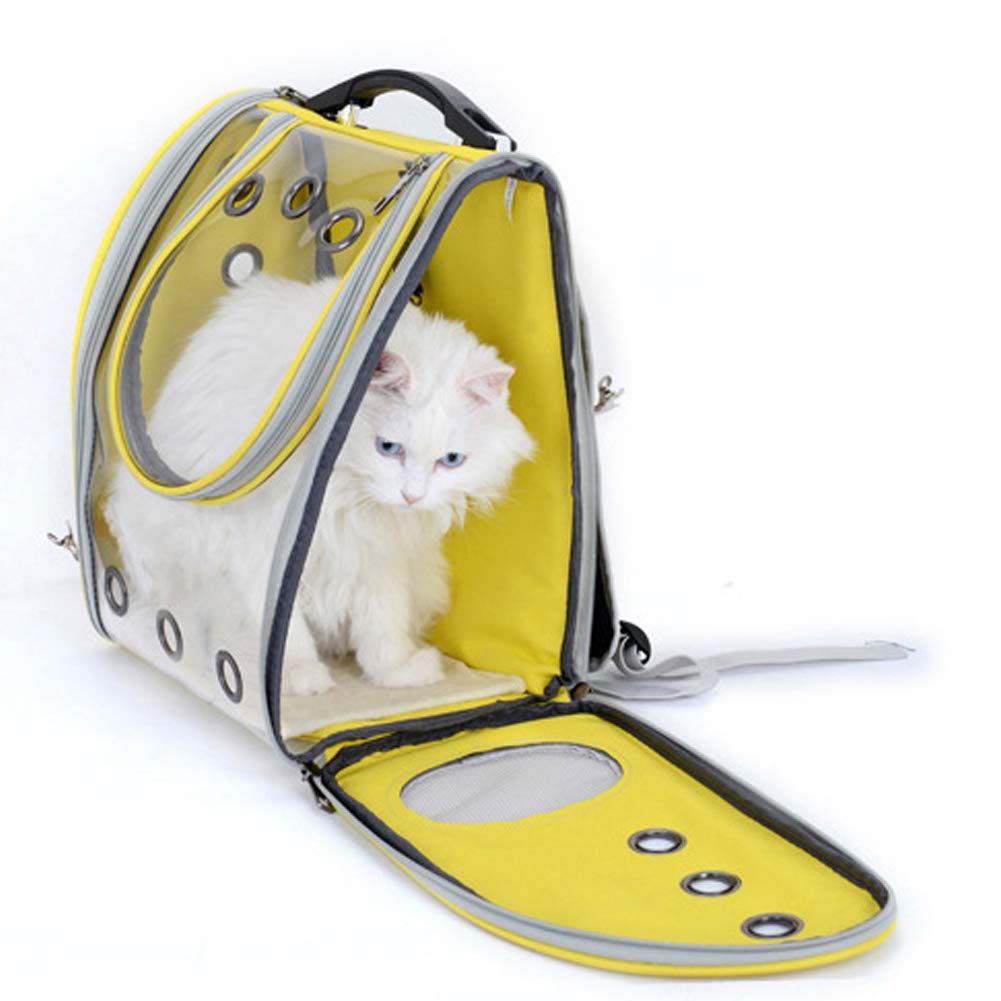**Clear Pet Carrier Backpack for Cats & Small Dogs - Bubble Travel Backpack, Waterproof Space Capsule Carrier for Hiking, Walking, Outdoor Adventures & Airplane Travel - Yellow**