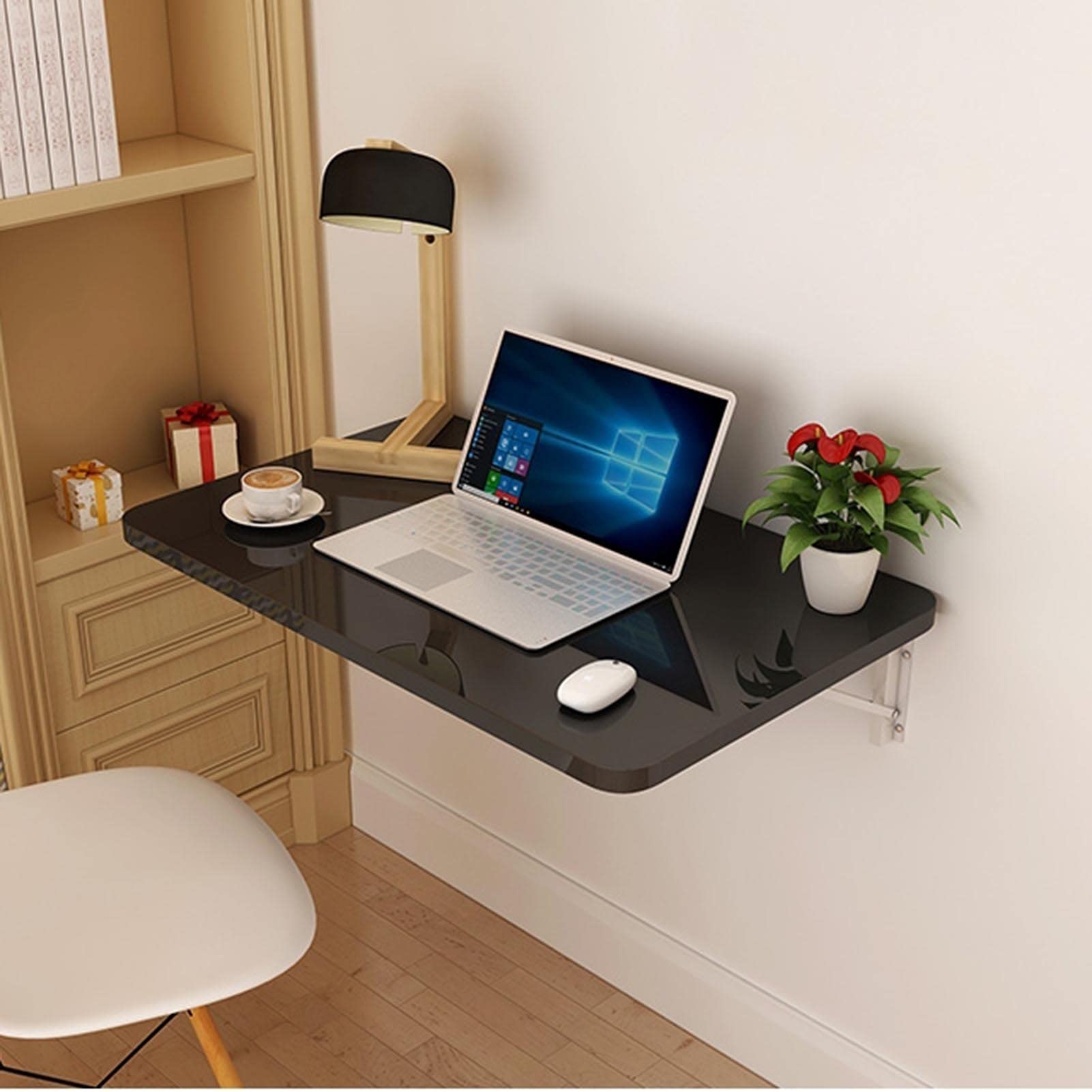 Wall Mounted Fold Down Table - Space Saving Floating Desk for Laundry Room, Home Bar, Kitchen & Dining Room - Black 60x50cm - Perfect for Small Spaces & Multipurpose Use