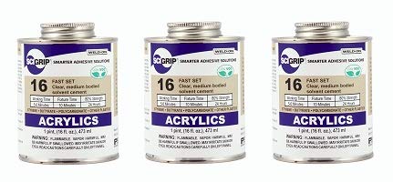 16 oz Low-VOC Acrylic Cement - Medium Bodied Clear Adhesive with Screw-on Cap (3-Pack) - Perfect for DIY Crafts, Model Building & Home Repairs