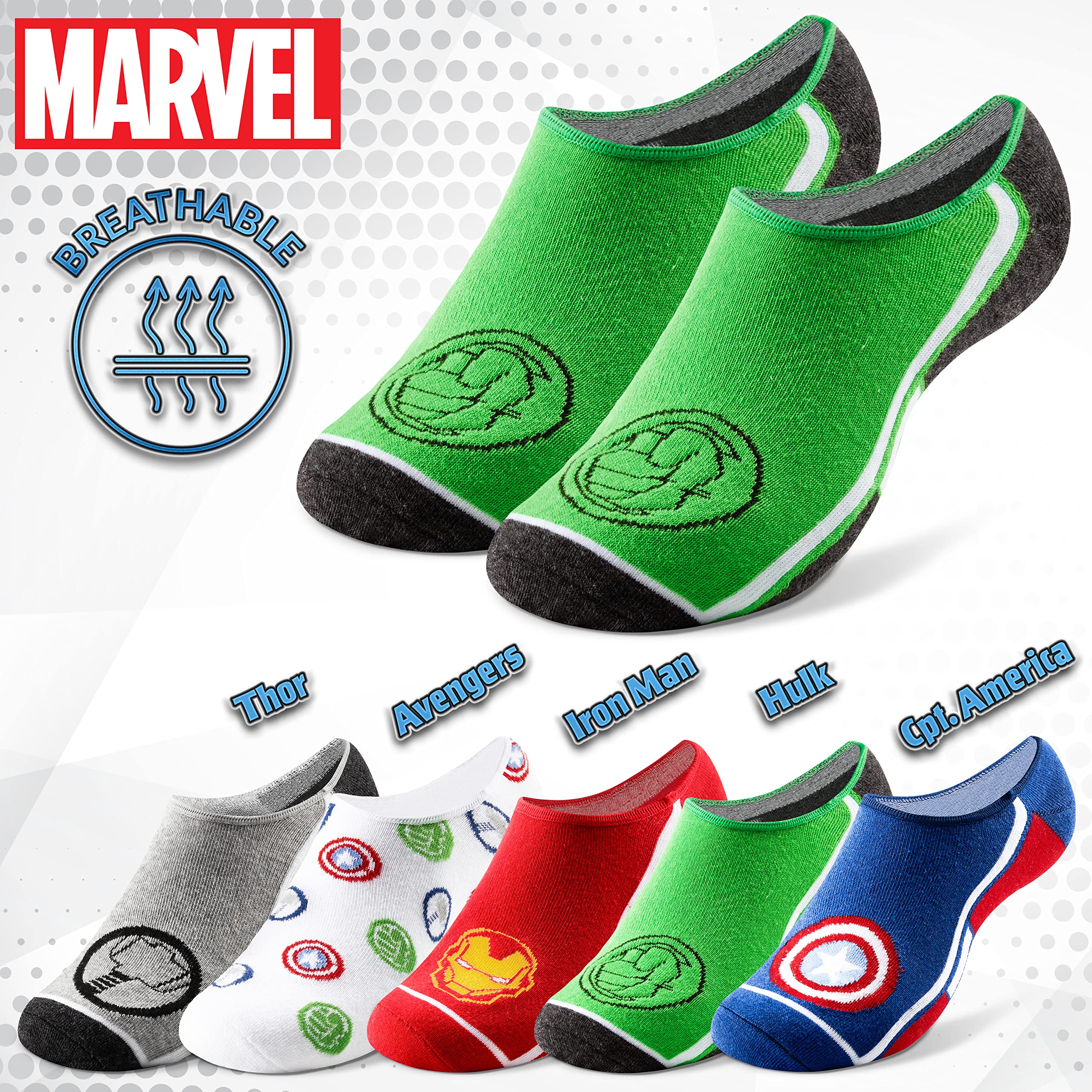 Marvel Avengers Boys' No Show Socks 5-Pack - Breathable Low Cut Socks for Kids - Perfect for School, Sports & Everyday Wear - Superhero Gifts for Boys
