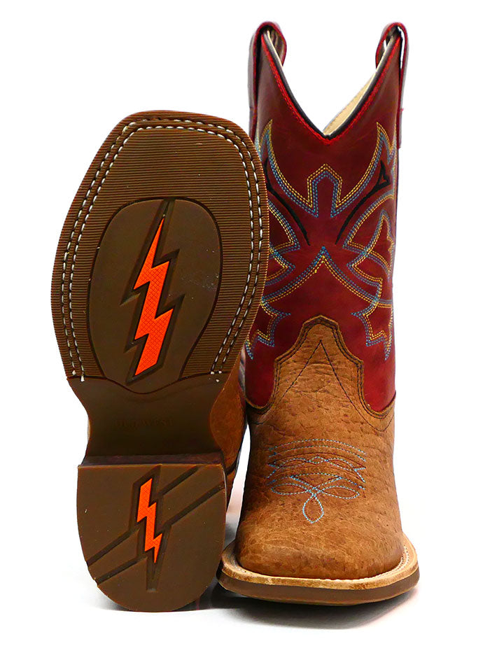 Old West BSC1912 BSY1912 Kids Square Toe Western Boots - Rust Red Cowboy Boots for Boys & Girls - Perfect for Rodeo, Country Dance & Western Fashion