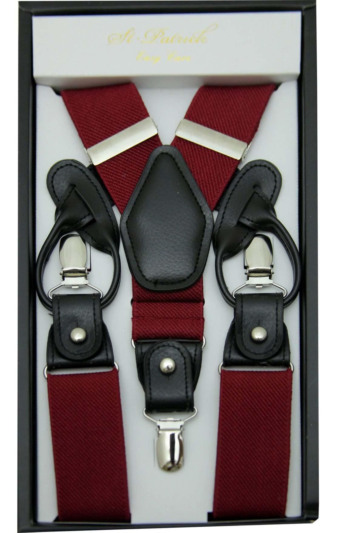 Burgundy Convertible Suspenders with Clip & Button for Men - Adjustable Fashionable Suspenders for Formal Wear, Vintage Style, and Wedding Attire