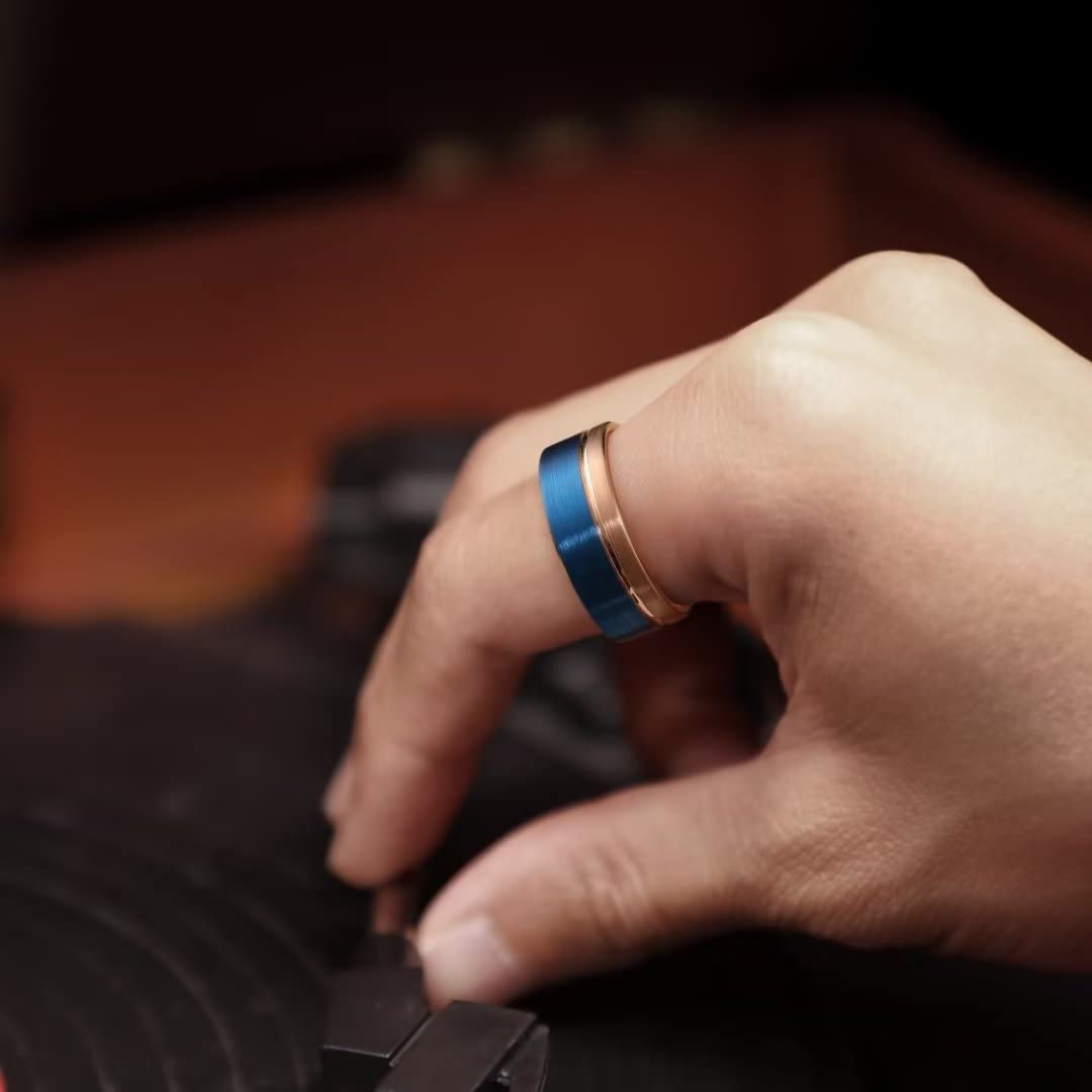 King Will LOOP Men's & Women's Tungsten Carbide Wedding Band Ring - 6mm/8mm Comfort Fit, Black/Silver/Blue/Brushed Gold with Groove Design - Perfect for Anniversaries, Engagements & Everyday Wear