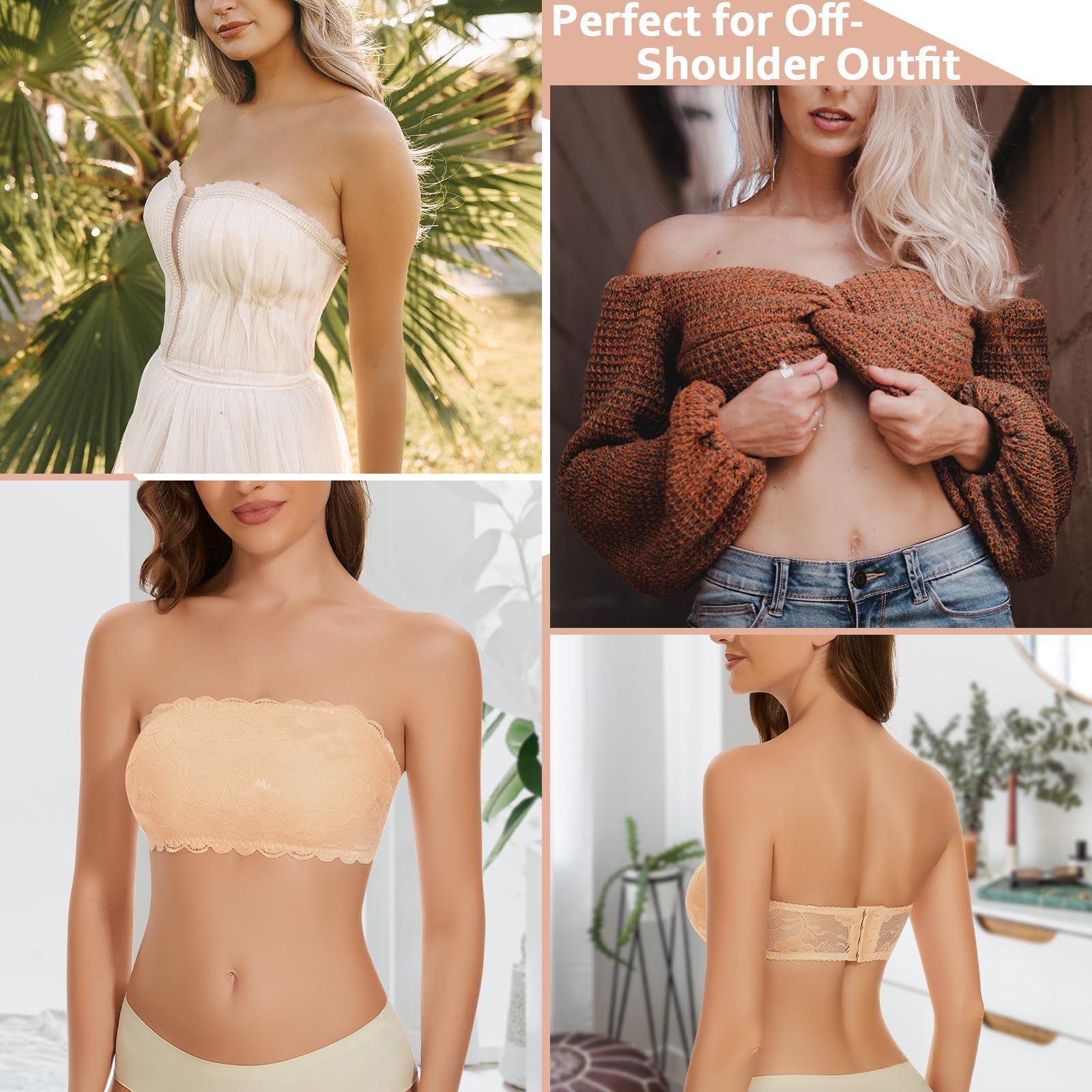 Floral Lace Bralette & Bandeau Bra for Women - Seamless Tube Top, Wireless Strapless Bra for Layering - Perfect for Yoga, Beachwear & Summer Outfits