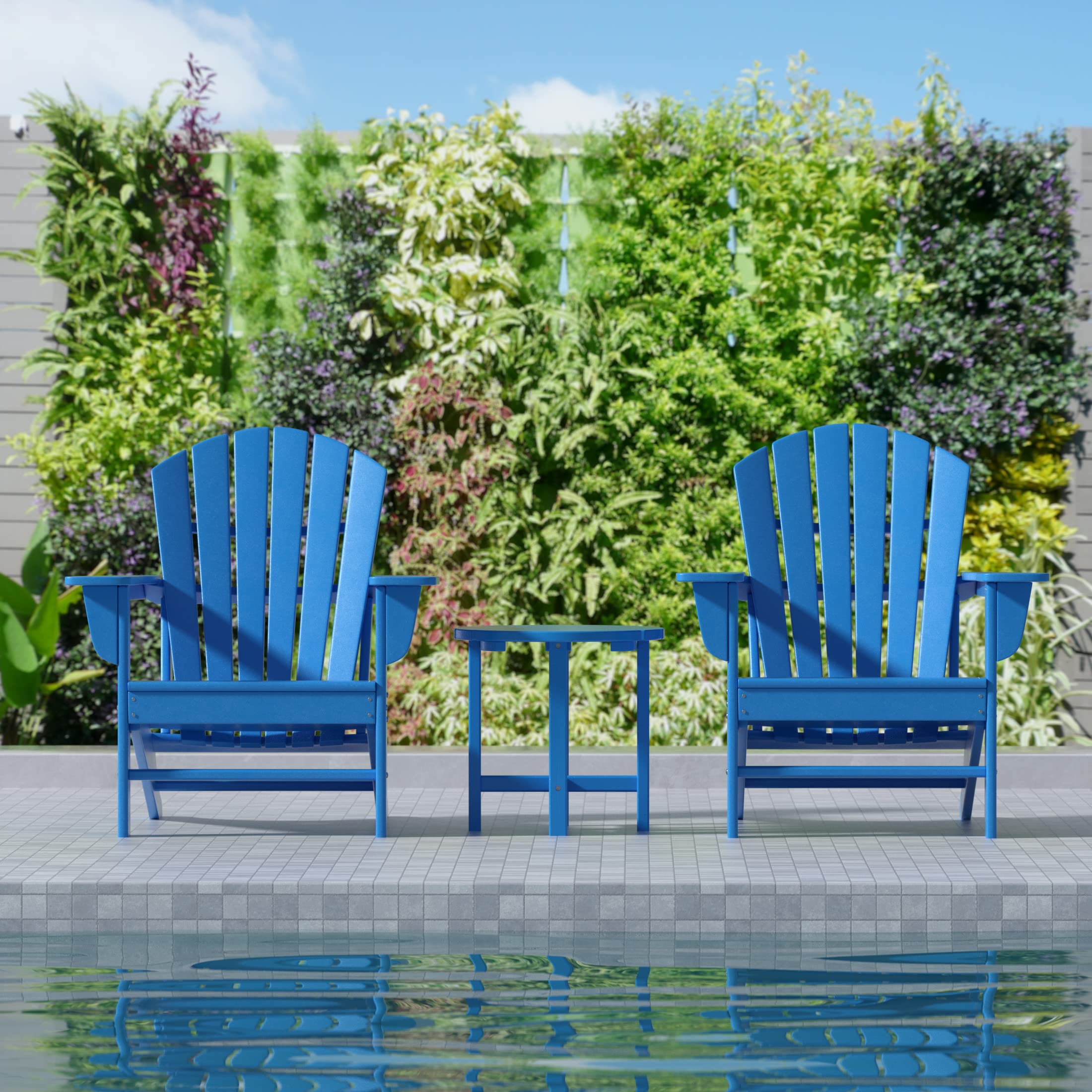 Premium 2-Piece Outdoor Adirondack Chair Set with Side Table - Durable Poly Lumber Retro Lounge Chairs for Beach, Patio, Garden & Backyard - Pacific Blue - Perfect for Relaxing, Sunbathing & Outdoor Entertaining