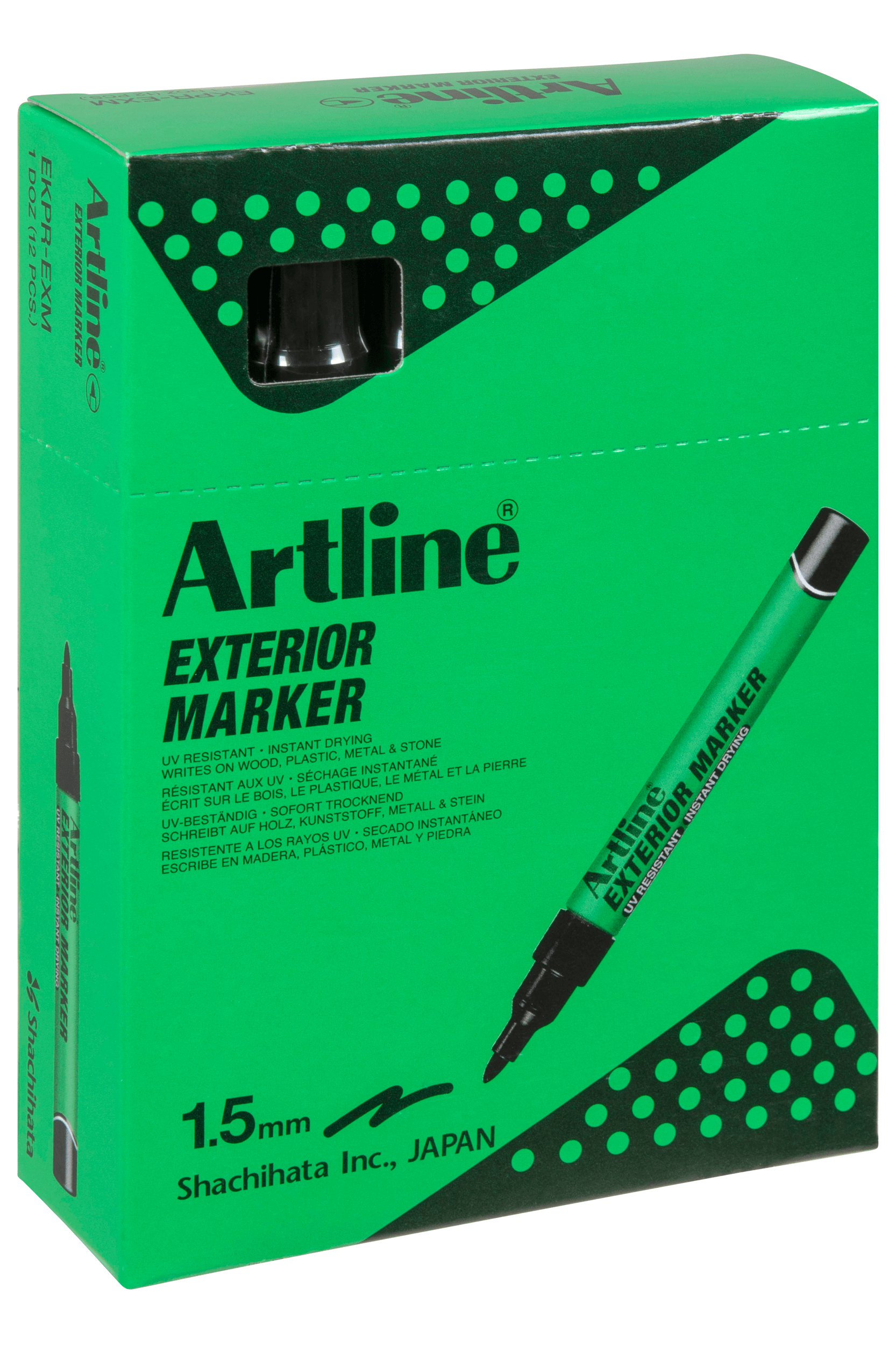 Artline Exterior Permanent Markers - 12 Pack, Bullet Tip, Black Ink - Ideal for Outdoor Signs, Labeling, and DIY Projects