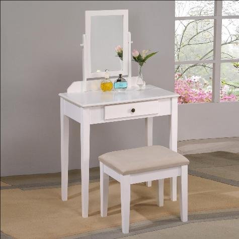 Iris Vanity & Stool Makeup Table Set in White - Elegant Dressing Table with Mirror for Bedroom, Bathroom & Beauty Salon - Perfect for Makeup, Skincare & Hair Styling
