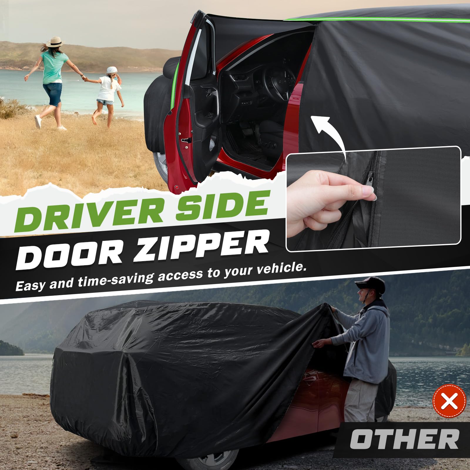 Mixsuper All-Weather Waterproof Car Cover for Toyota RAV4 (1994-2025) - Full Protection Outdoor Car Cover with Zipper Door & Reflective Strips - Perfect for Parking, Travel, and Extreme Weather Protection