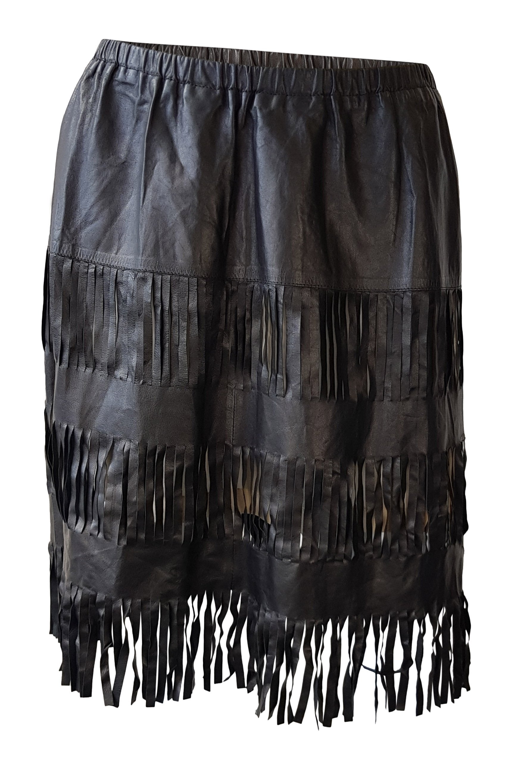 GUCCI Black Shredded Leather Tassel Hem Mini Skirt Size IT 40 | Women's Luxury Fashion Skirt for Night Out, Party & Special Occasions