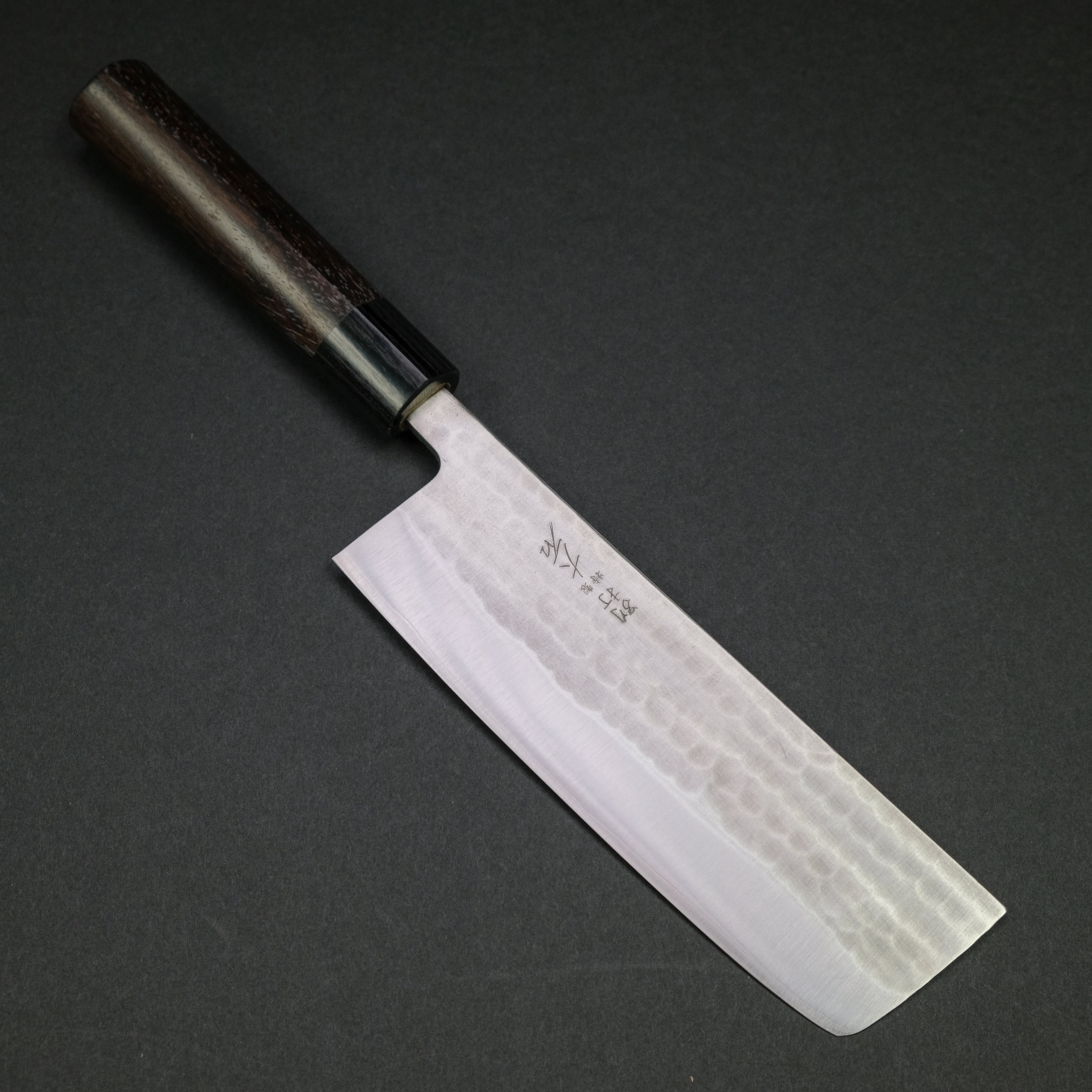 Ohishi SLD Tsuchime Nakiri Knife 165mm - Japanese Damascus Steel Chef Knife with Ebony Wood Handle - Perfect for Sushi, Vegetables & Precision Cutting