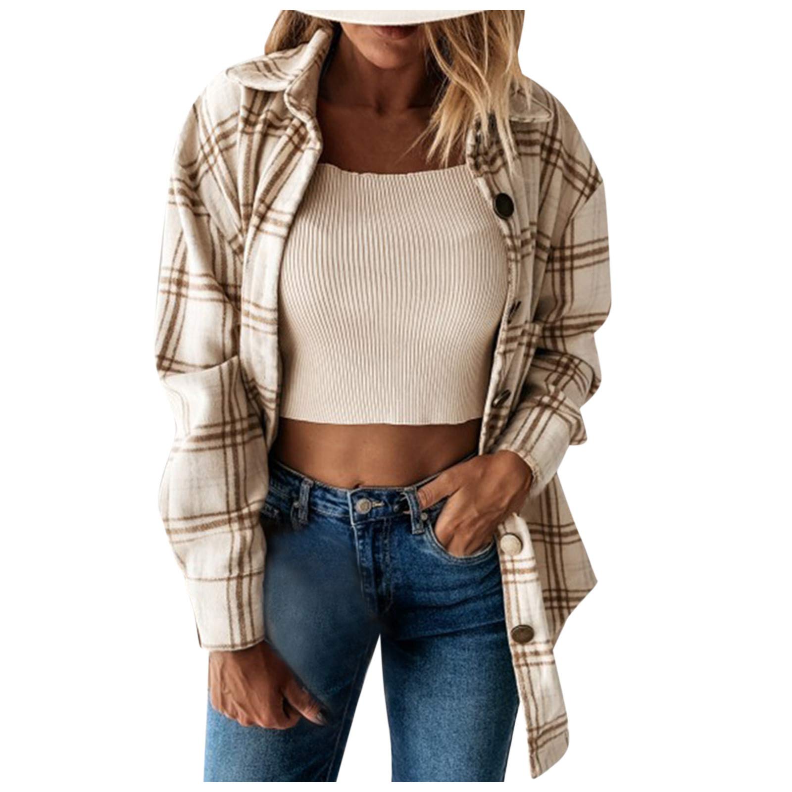 Women's Plus Size Long Sleeve Plaid Shirt Jacket - Casual Loose Fit Vintage Flannel Shacket for Winter | Warm Layering Top for Work, Travel & Outdoor Activities