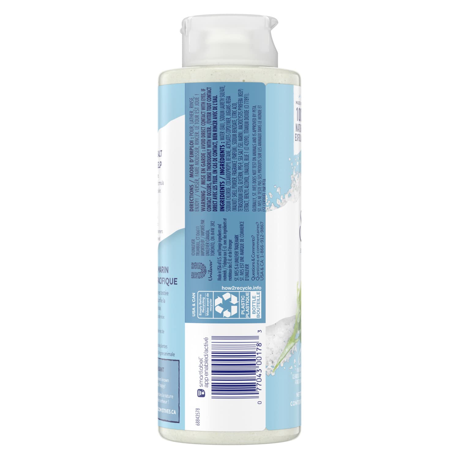 St. Ives Exfoliating Body Wash with Sea Salt & Pacific Kelp - Natural Body Scrub for Glowing Skin, 16 Oz (Pack of 3) | Plant-Based Exfoliants for Smooth Skin | Perfect for Shower, Bath & Spa Day Self-Care Routine