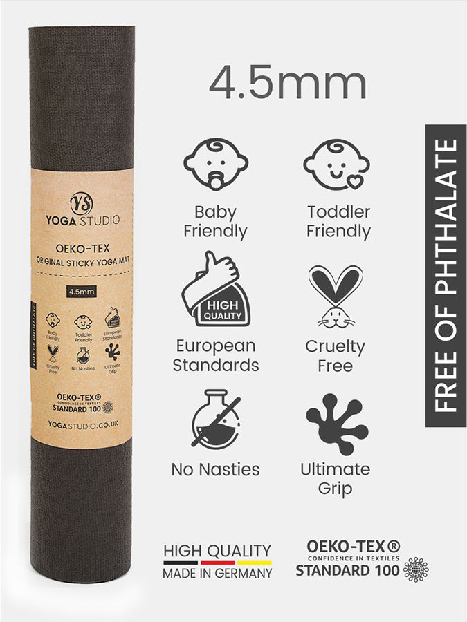 Eco-Friendly Non-Slip Yoga Mat 4.5mm Thick - Oeko-Tex Certified for Home & Studio Practice - Perfect for Hot Yoga, Pilates and Meditation