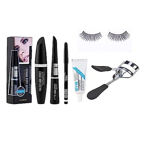 Elderwand Professional Eye Makeup Kit - Eyelash Curler, False Lashes, 3-in-1 Mascara & Eyelash Glue Set for Women | Perfect for Daily Use, Party & Special Occasions
